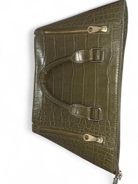 Olive Green Croc-Embossed Wristlet Clutch